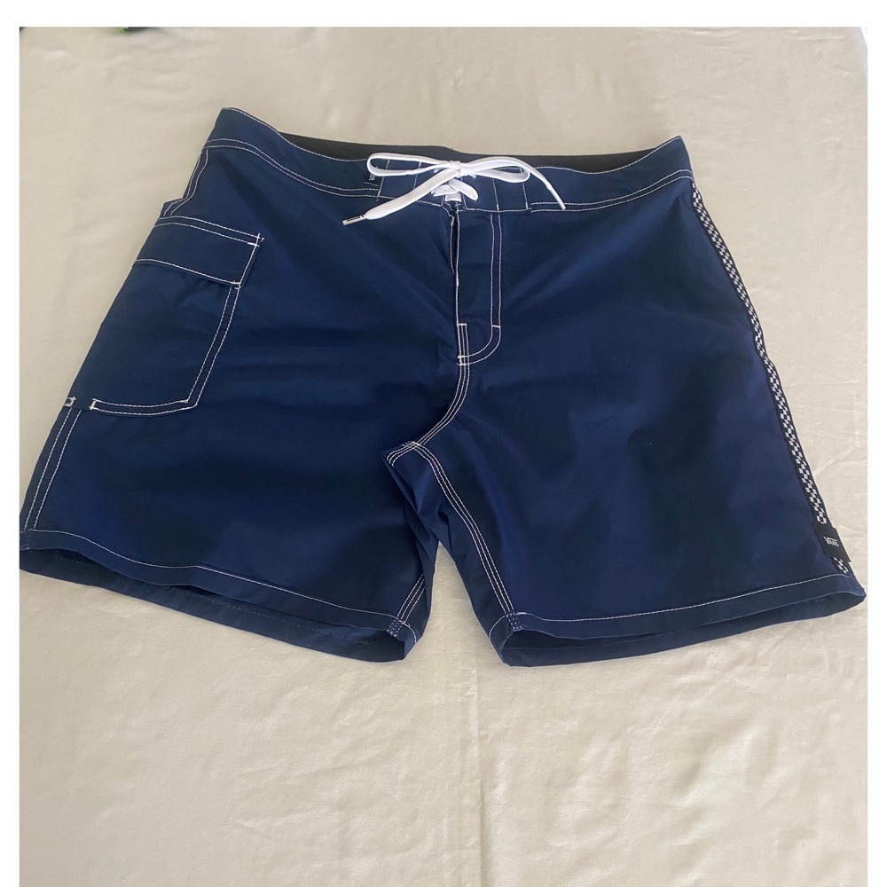 Vans Mens Navy Blue Checkerboard Stripe Board Shorts Swim Trunks Size 30